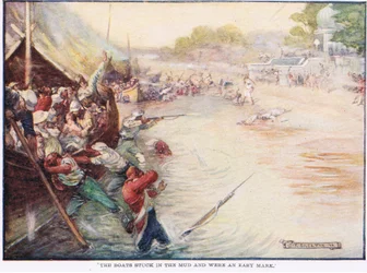 Os barcos presos na lama e eram uma marca fácil
